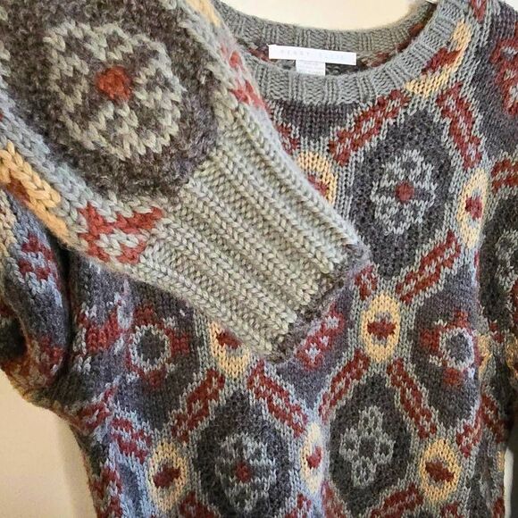 Vintage Perry Ellis Sweater Mens Size Large Burgundy Wool Tribal Knit Grunge 90s - Picture 8 of 14